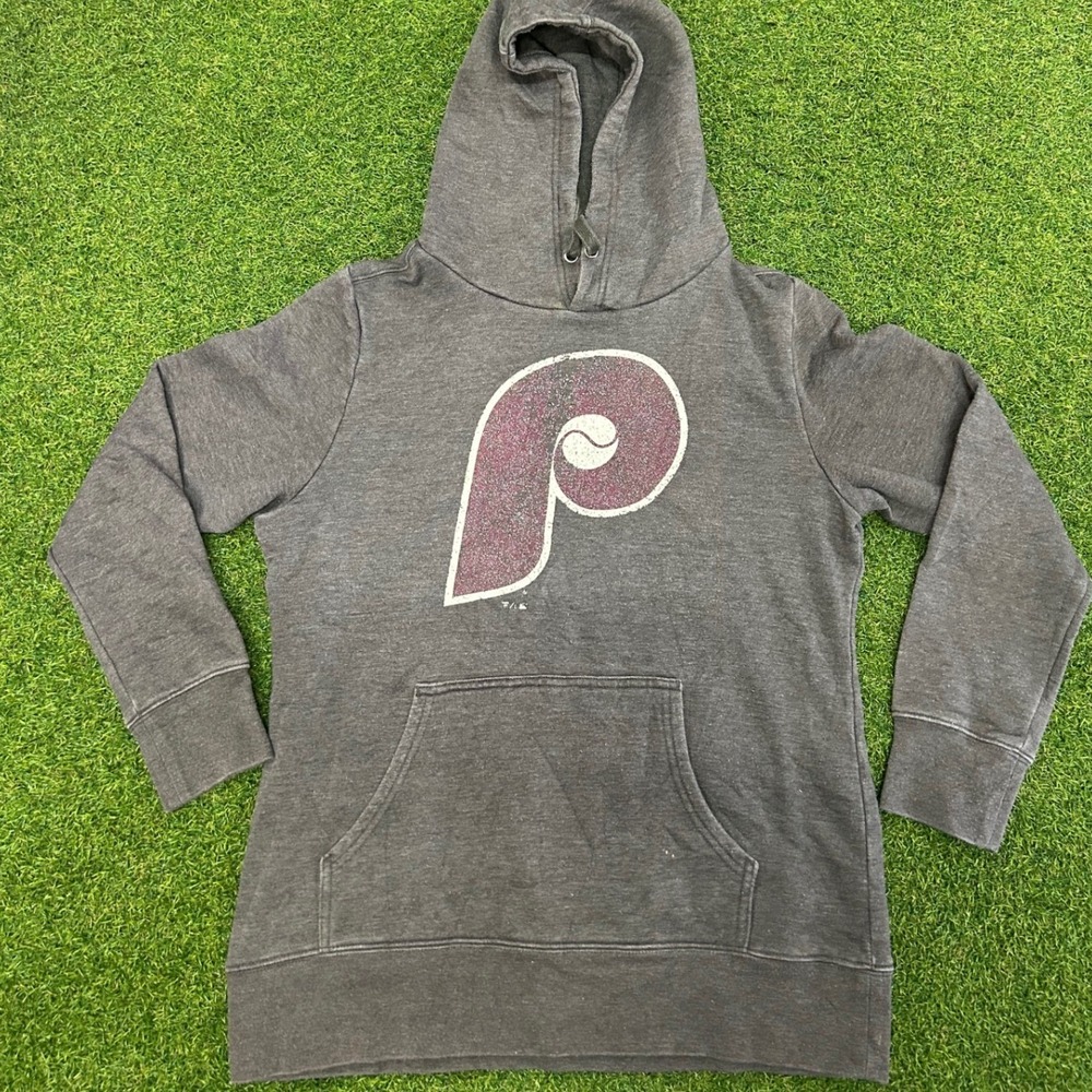 Philadelphia Phillies Womens Hoodie Gray Distressed‎ Glitter Logo Medium MLB